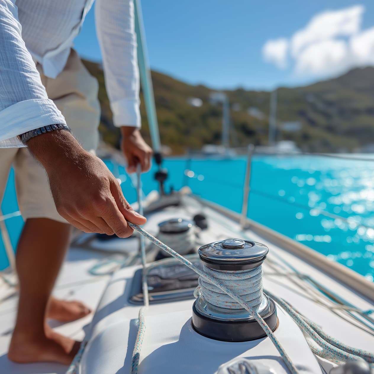 Southern Sardinia boat-day scene with calmer coastal mood