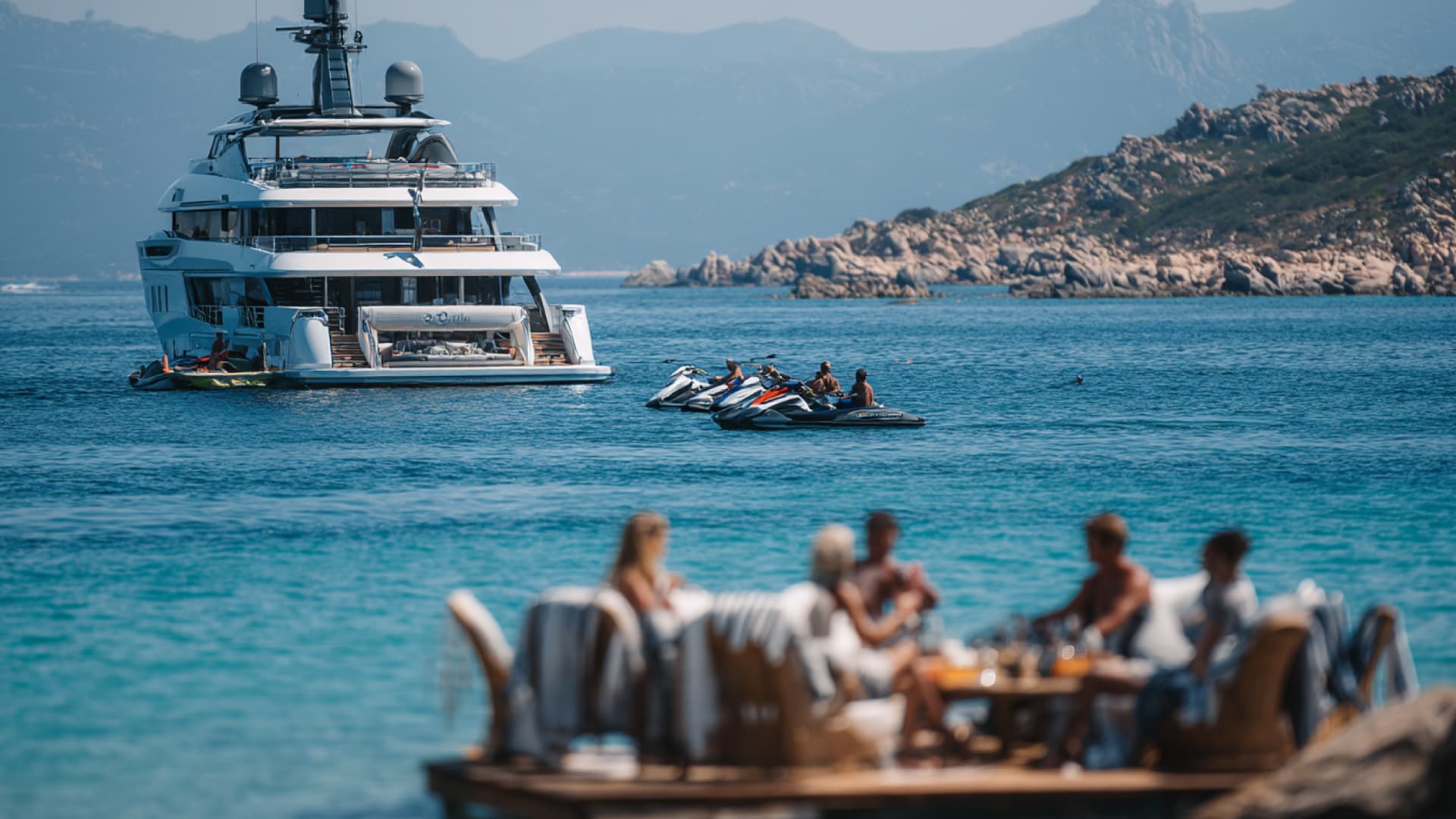 Fleet of sailing yachts in formation near the Costa Smeralda